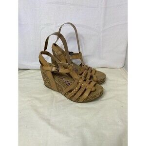 Blowfish Size 7.5 Brown Tan Cork Wedge Beach Vacation Sandals